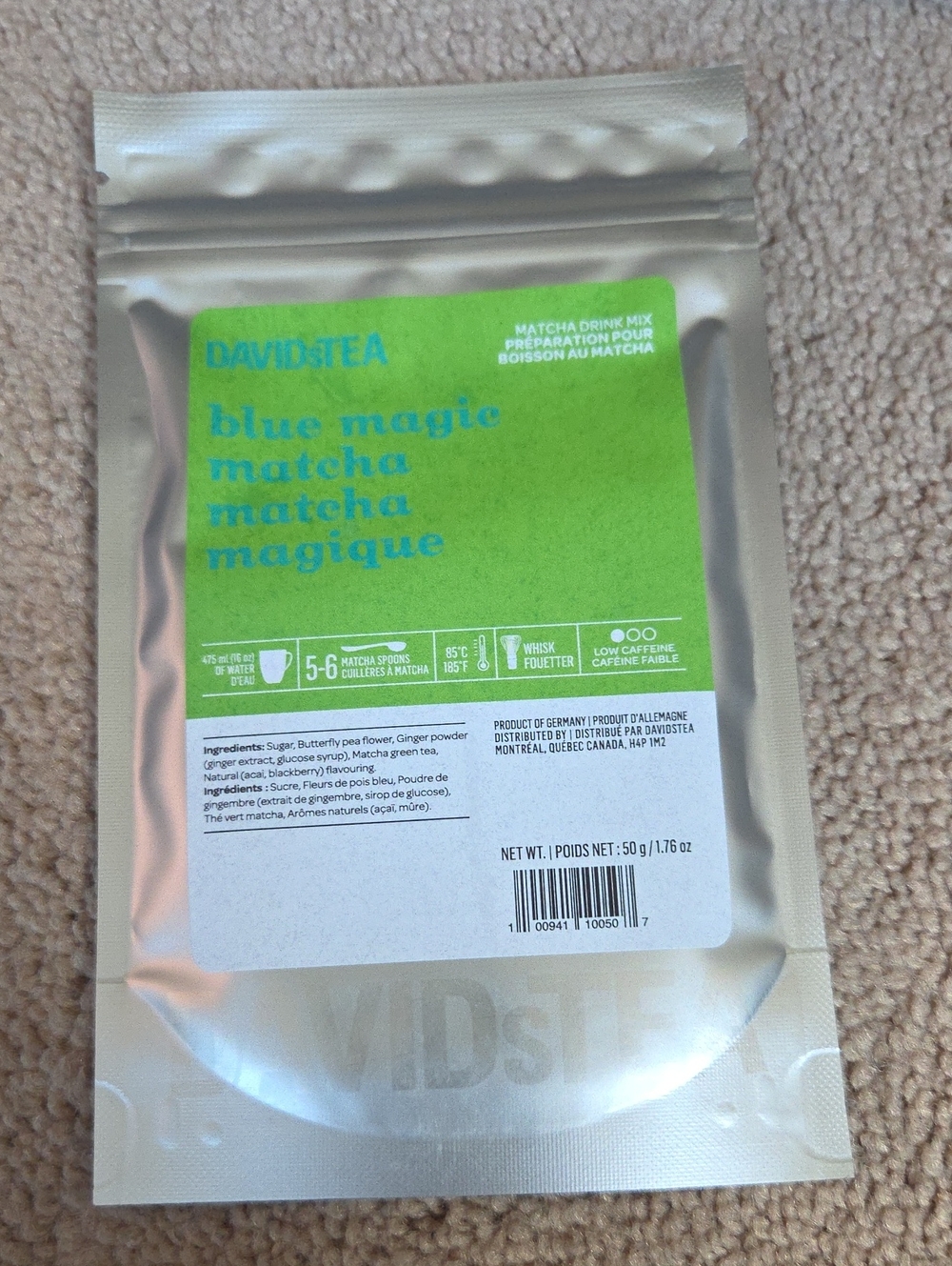 2/$25 Sealed! Davidstea BLUE MAGIC  MATCHA Drink Mix 50g Davids Tea